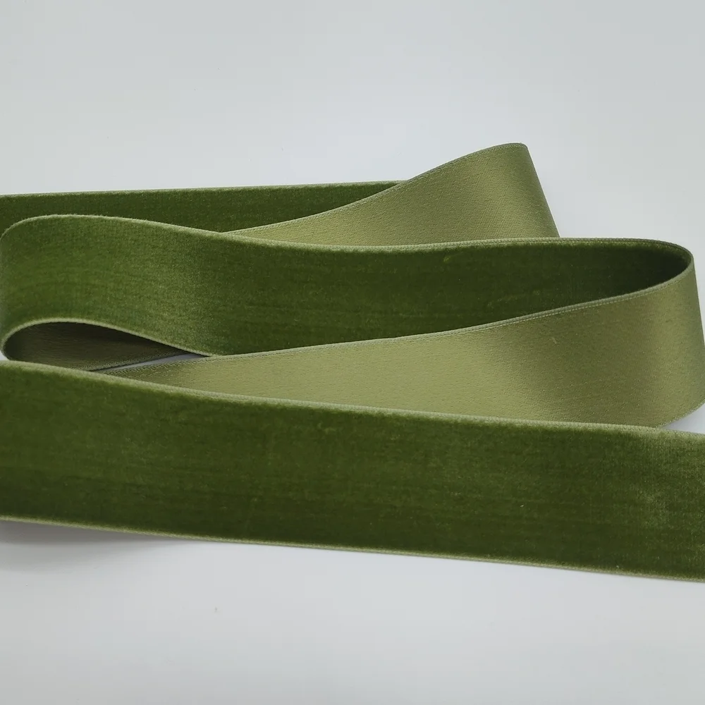 Vintage German Velvet Ribbon Reseda Green 1.5” Satin Back Two (2) Yards